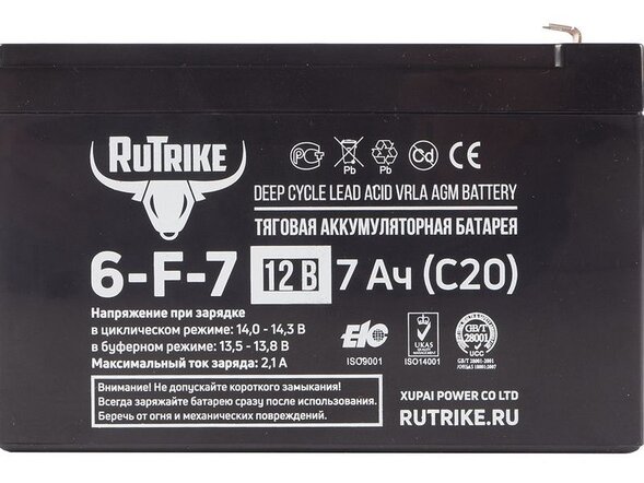 Тяговый аккумулятор RuTrike 6-F-7 (12V7A/H C20)
